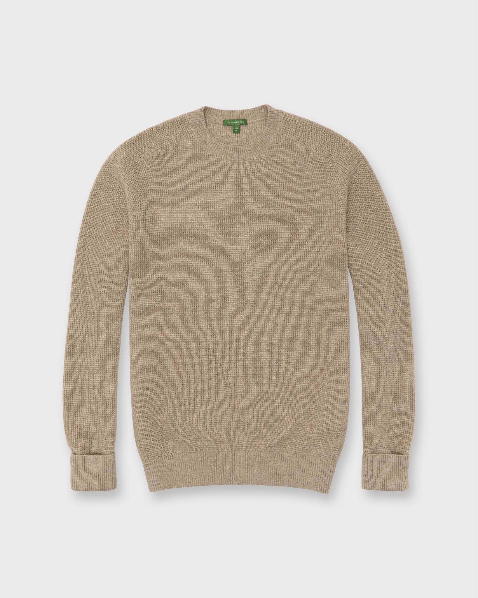 Thermal-Stitch Crewneck Sweater in Gravel Cashmere