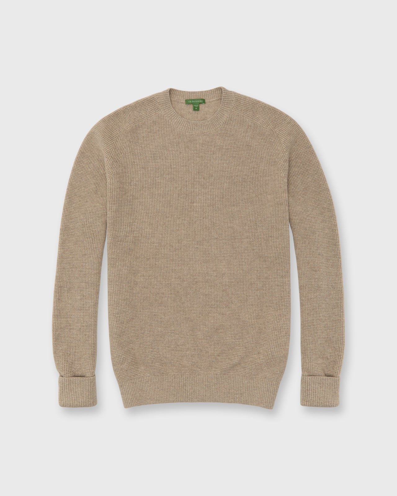 Thermal-Stitch Crewneck Sweater in Gravel Cashmere