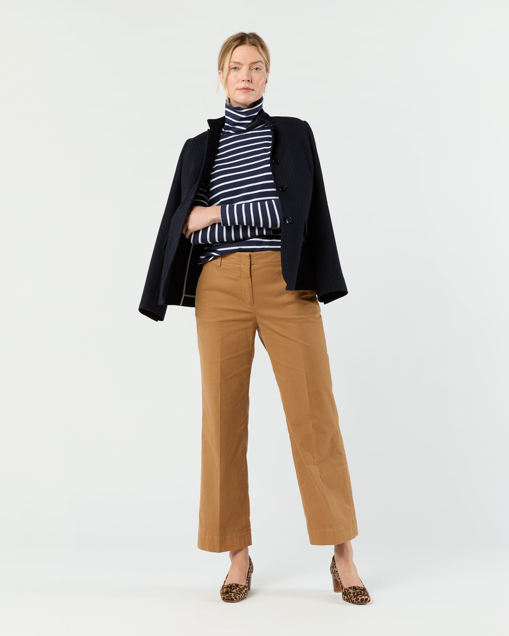 Turtleneck Tee in Navy/White Stripe Jersey