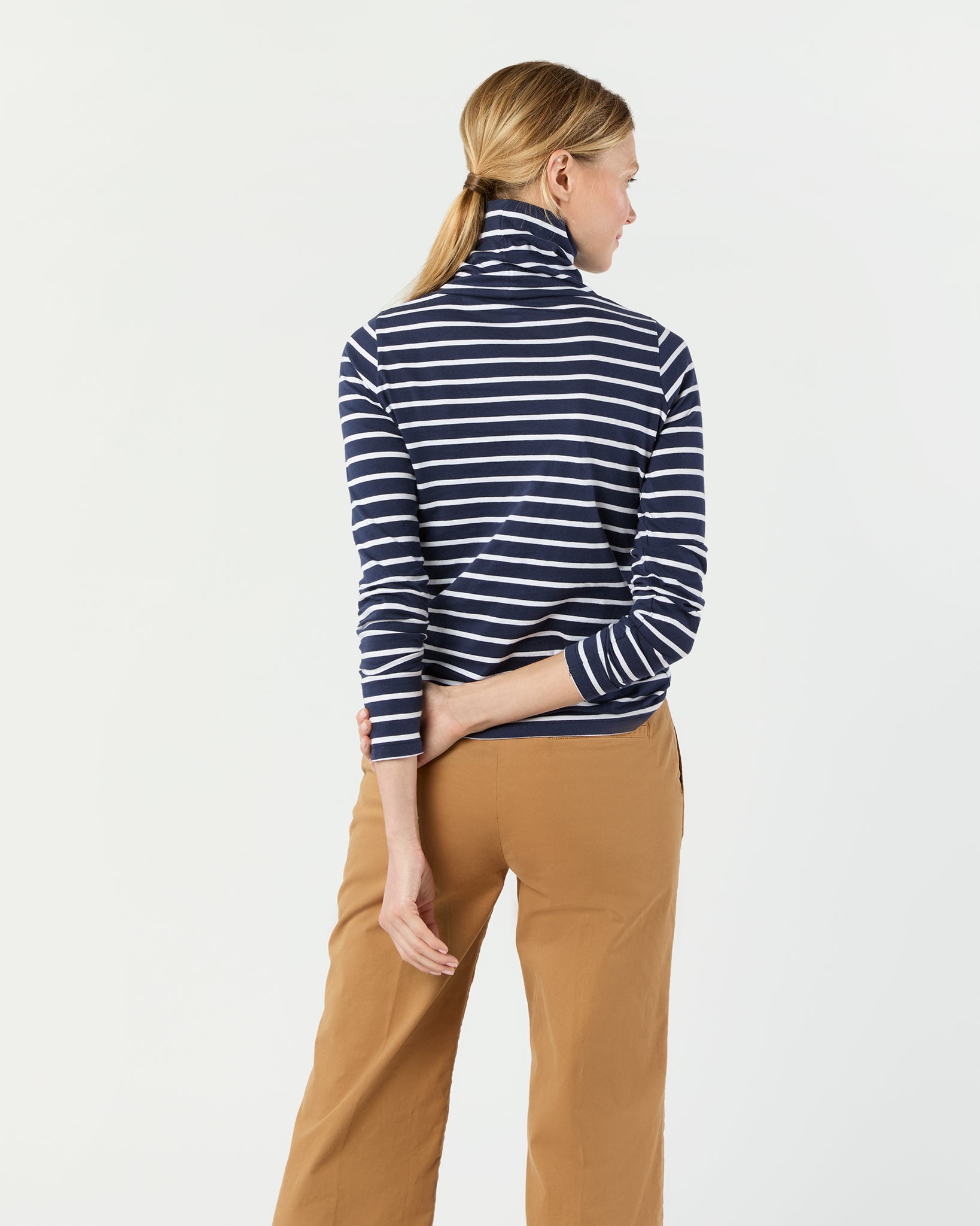 Turtleneck Tee in Navy/White Stripe Jersey