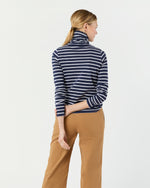 Load image into Gallery viewer, Turtleneck Tee in Navy/White Stripe Jersey
