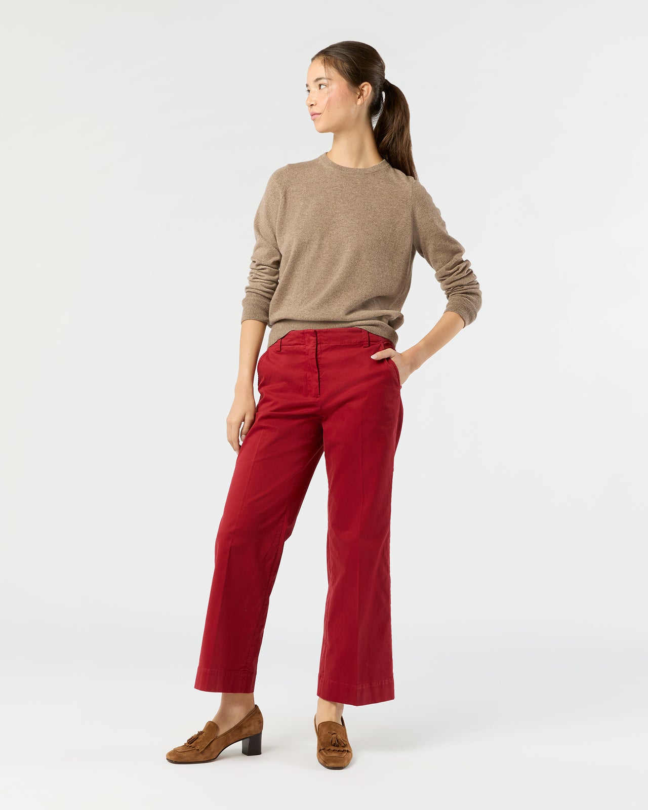 Frankie Cropped Pant in Red Stretch Twill