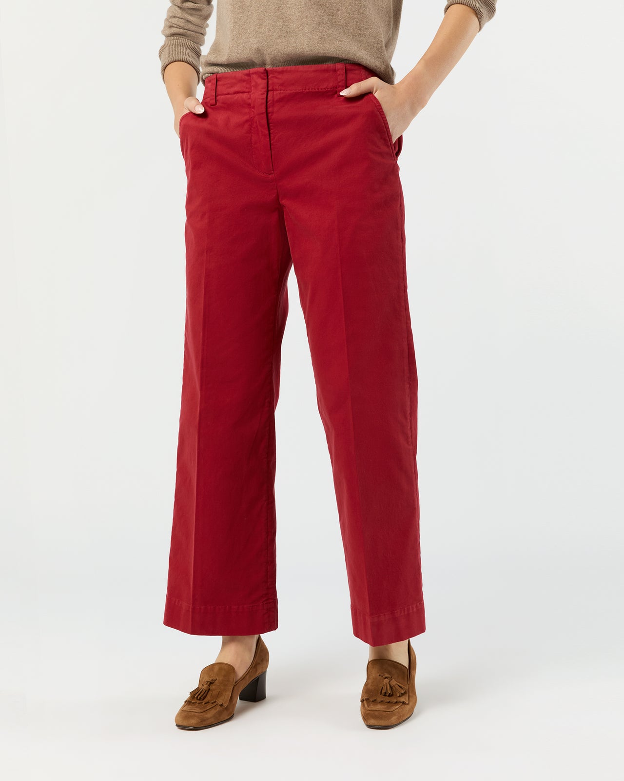 Frankie Cropped Pant in Red Stretch Twill