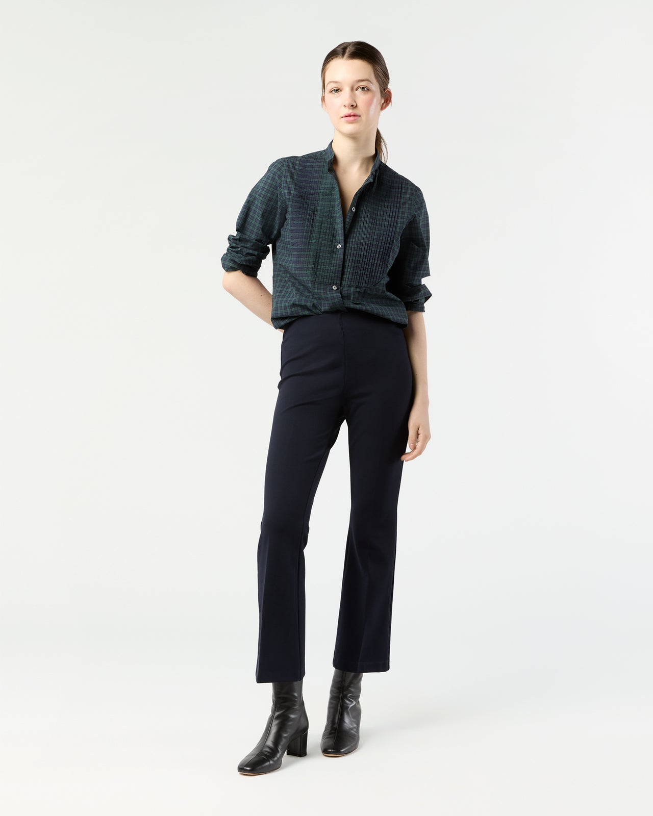 Mandarin Hattie Shirt in Blackwatch Poplin