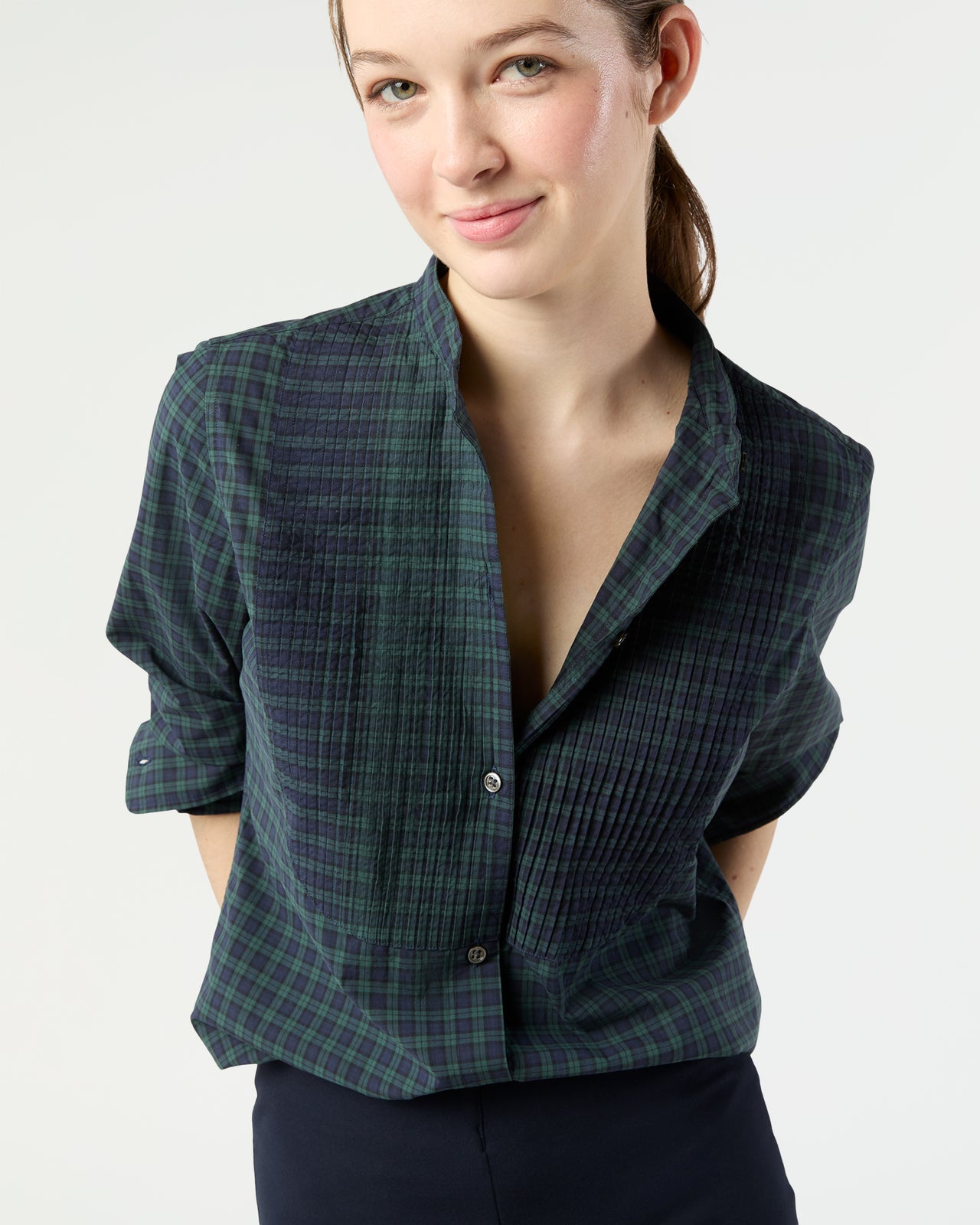 Mandarin Hattie Shirt in Blackwatch Poplin