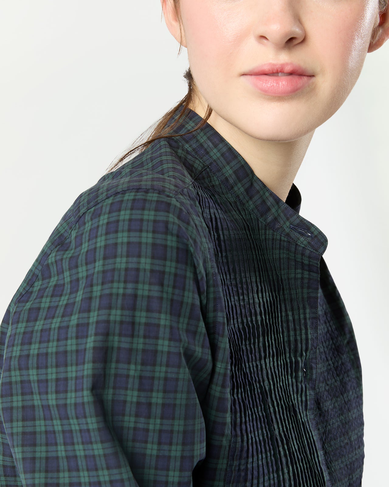 Mandarin Hattie Shirt in Blackwatch Poplin