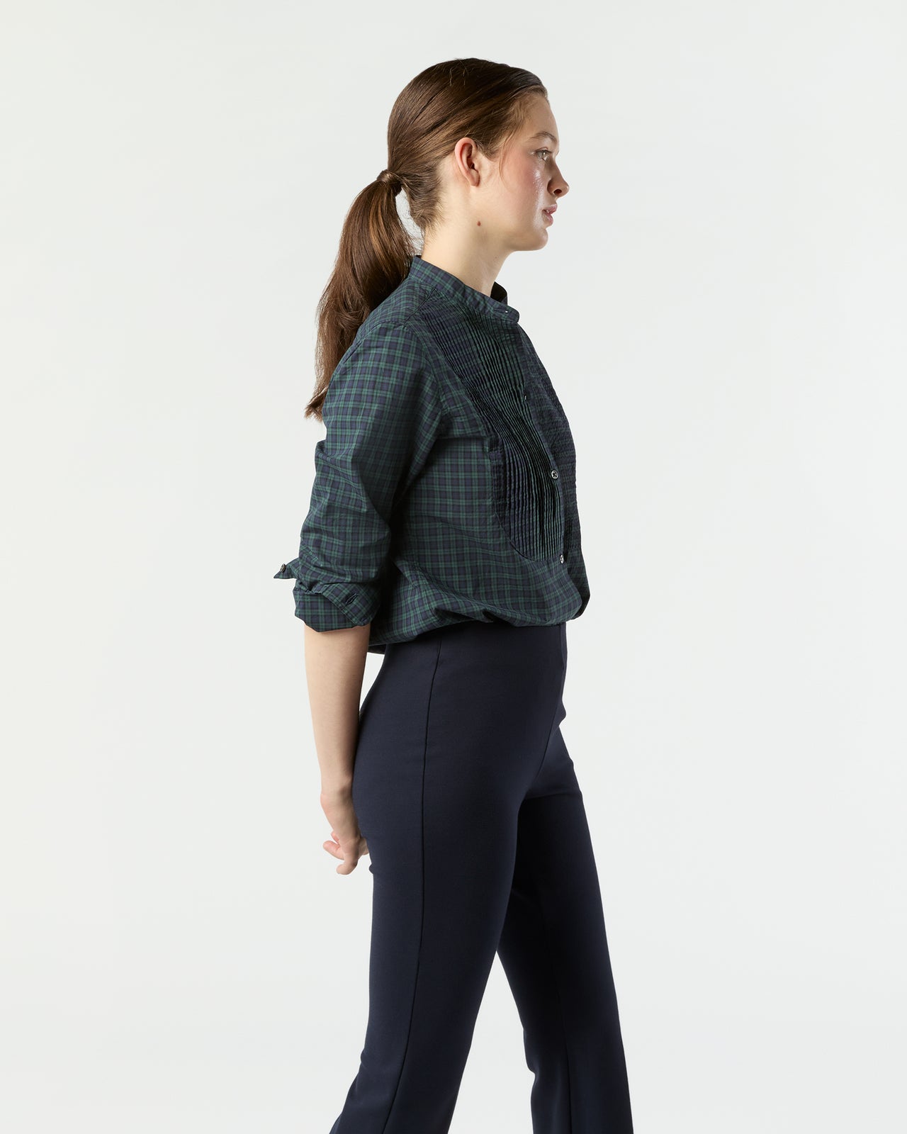 Mandarin Hattie Shirt in Blackwatch Poplin