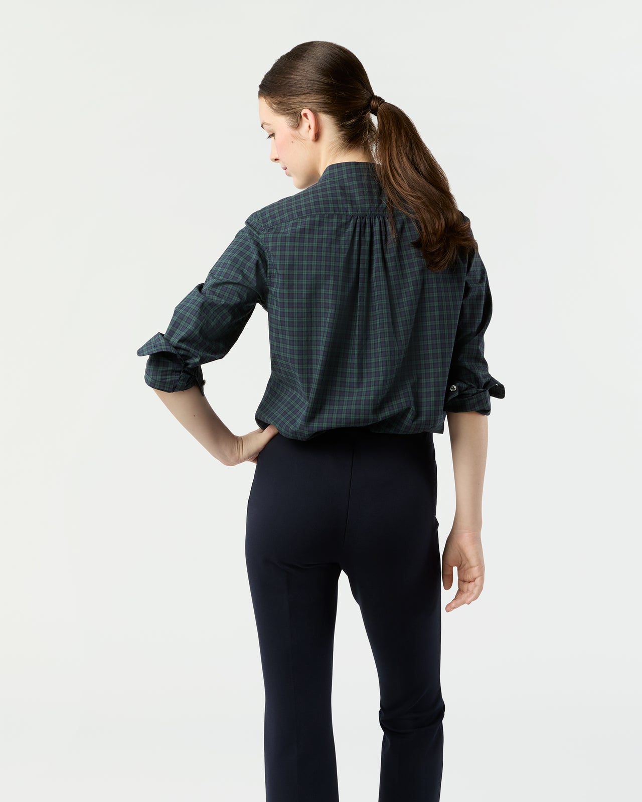 Mandarin Hattie Shirt in Blackwatch Poplin