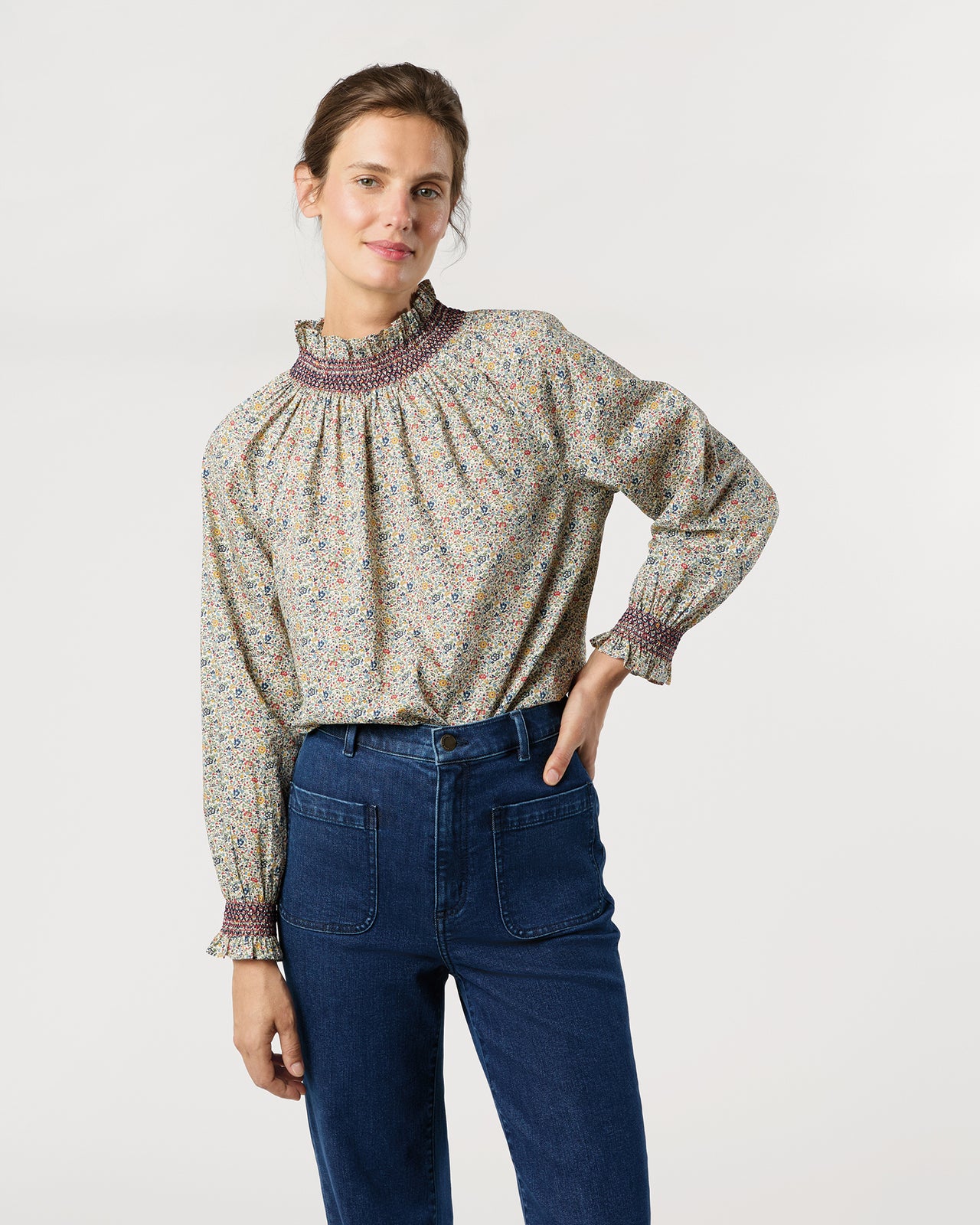 Phoebe Smocking Top in Blue/Red Katie & Millie Liberty Fabric