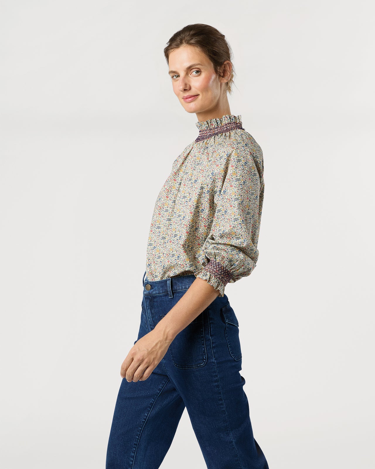 Phoebe Smocking Top in Blue/Red Katie & Millie Liberty Fabric