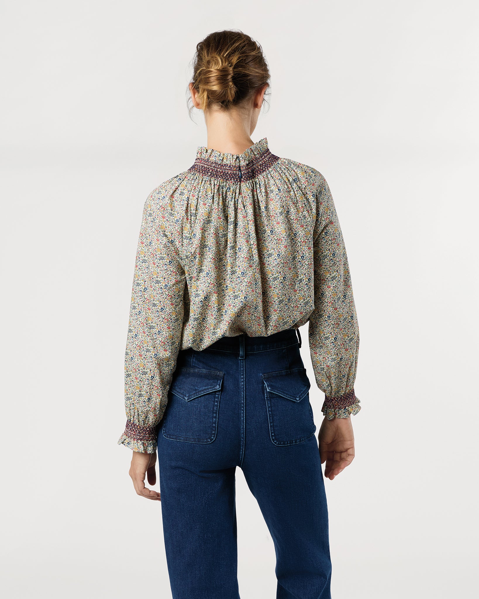 Phoebe Smocking Top in Blue/Red Katie & Millie Liberty Fabric