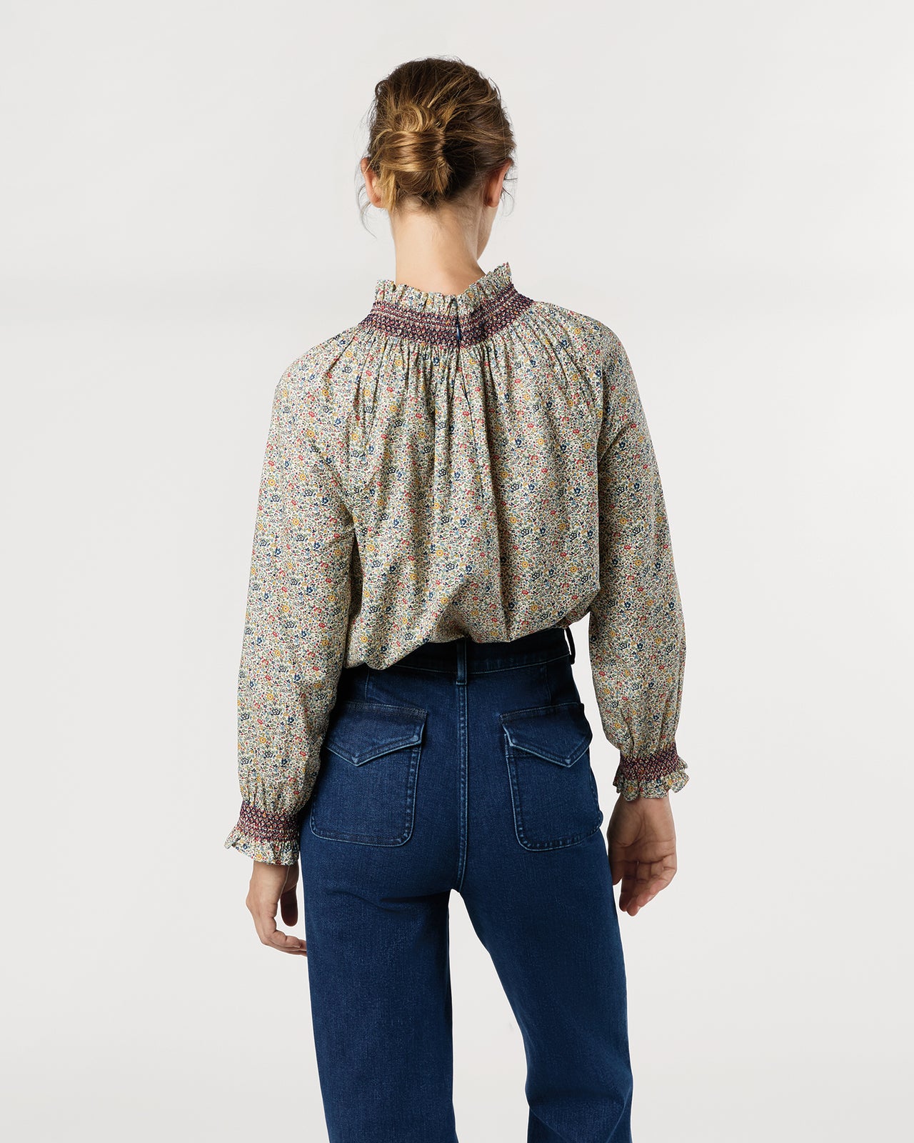 Phoebe Smocking Top in Blue/Red Katie & Millie Liberty Fabric