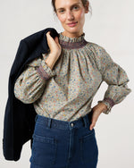 Load image into Gallery viewer, Phoebe Smocking Top in Blue/Red Katie &amp; Millie Liberty Fabric
