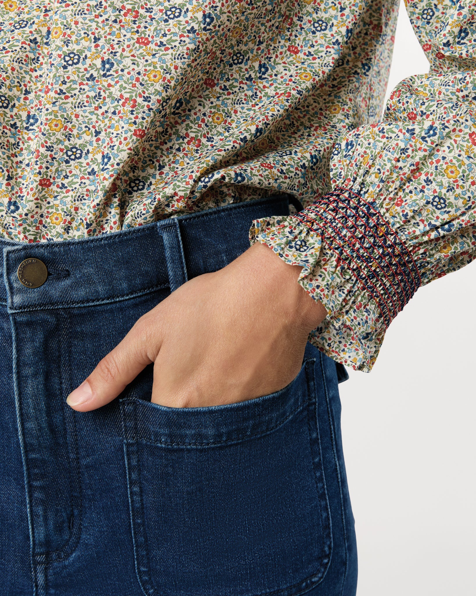 Phoebe Smocking Top in Blue/Red Katie & Millie Liberty Fabric