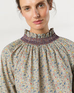 Load image into Gallery viewer, Phoebe Smocking Top in Blue/Red Katie &amp; Millie Liberty Fabric
