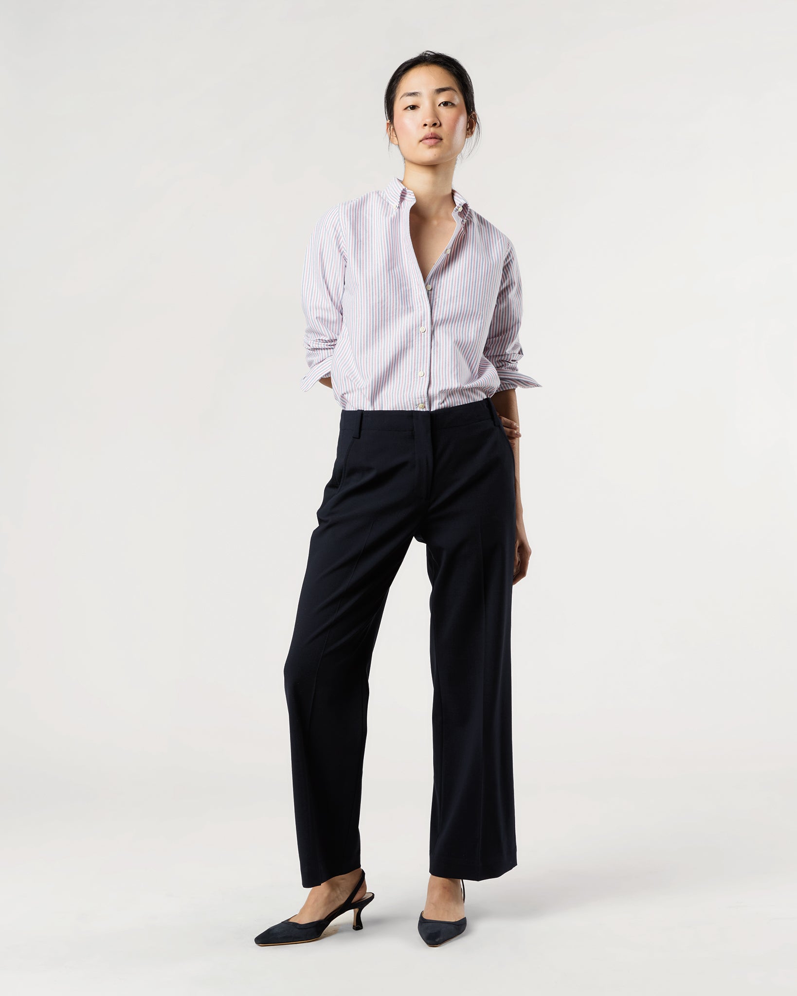 Schoolgirl Shirt in Blue/Red Multi Stripe Oxford