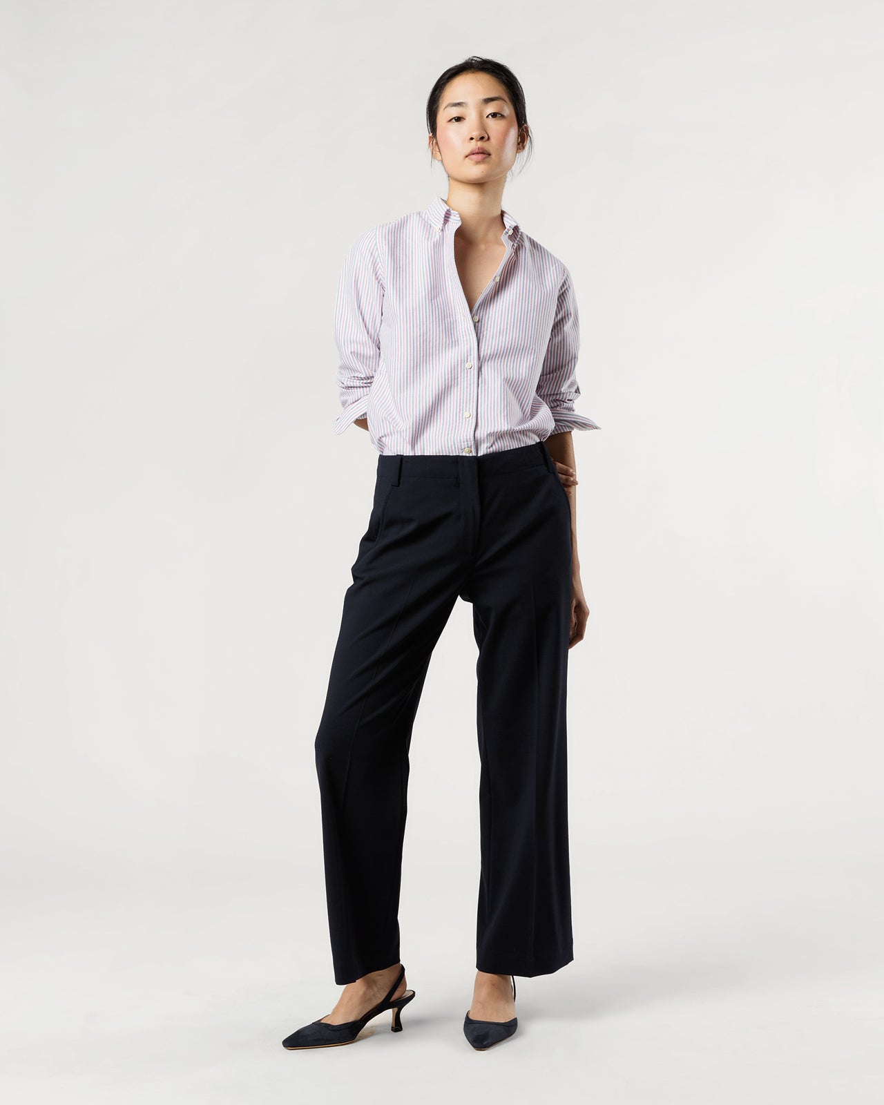 Schoolgirl Shirt in Blue/Red Multi Stripe Oxford