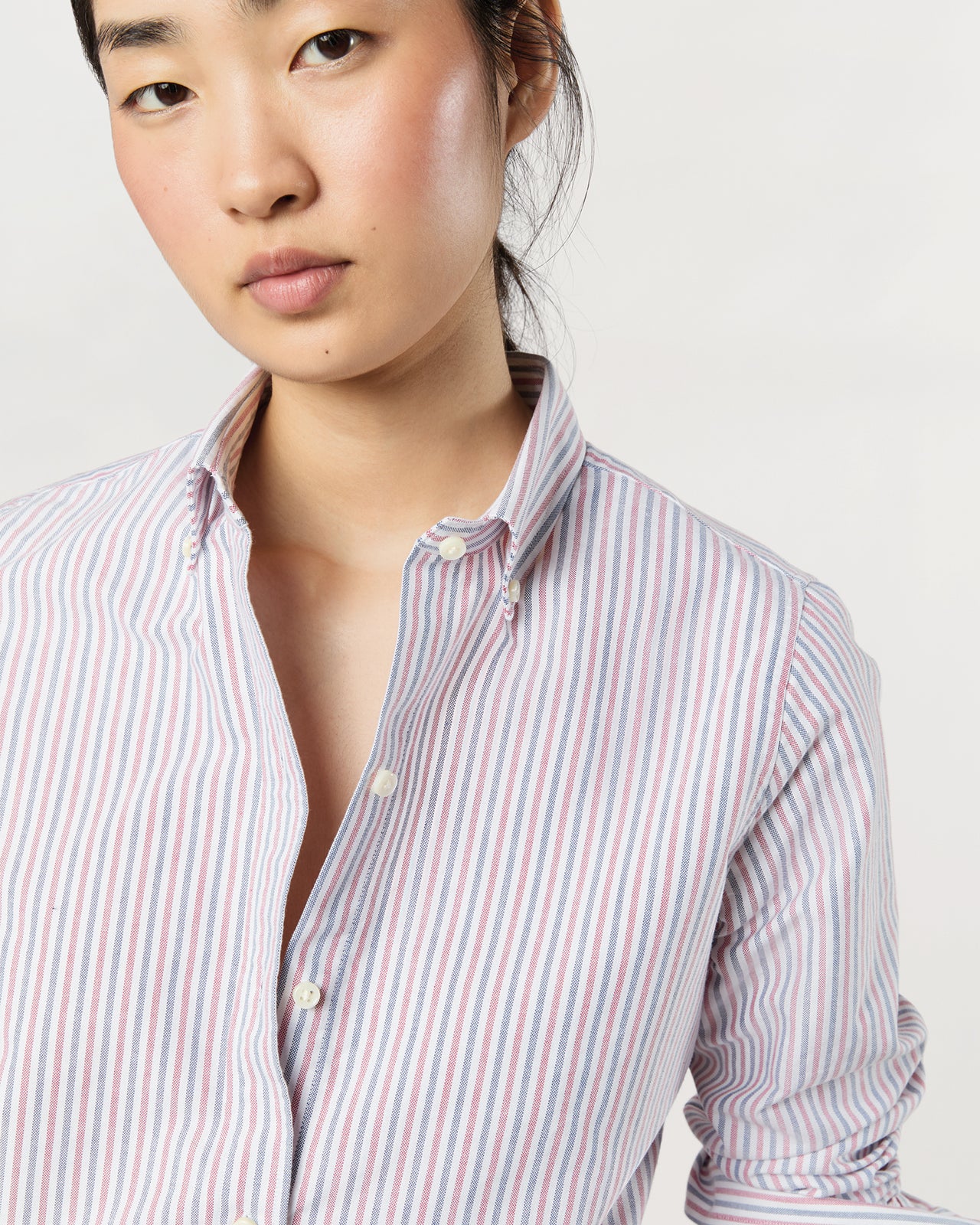 Schoolgirl Shirt in Blue/Red Multi Stripe Oxford