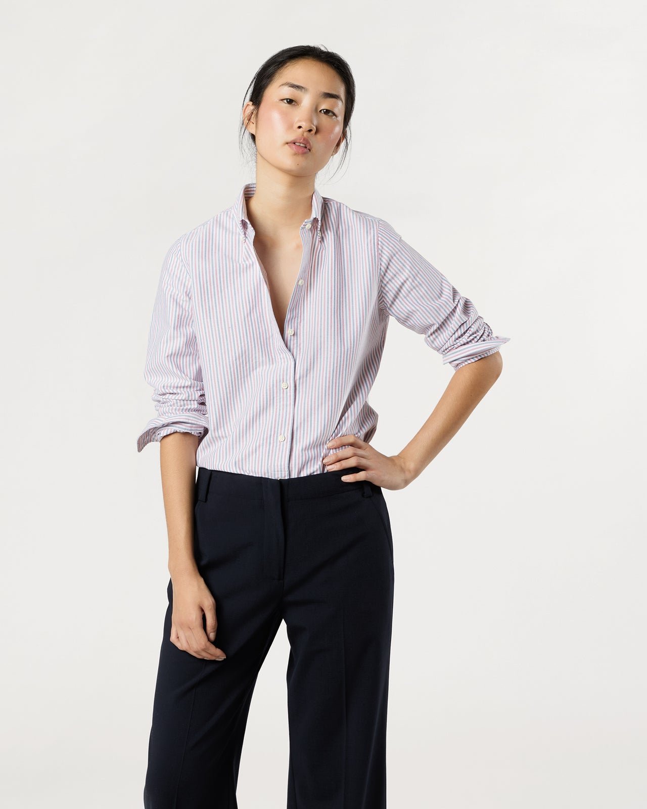 Schoolgirl Shirt in Blue/Red Multi Stripe Oxford