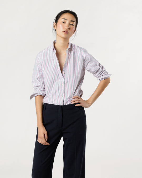Schoolgirl Shirt in Blue/Red Multi Stripe Oxford