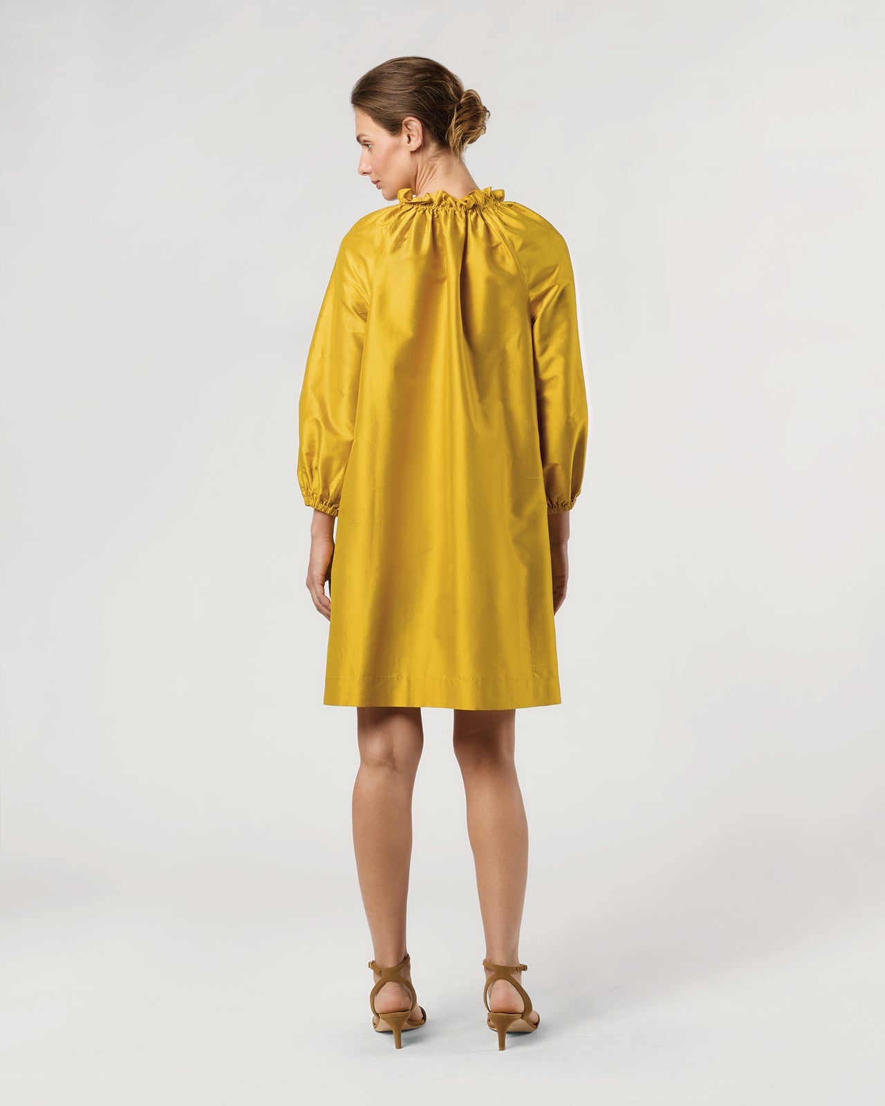 Harper Dress in Mustard Silk Shantung