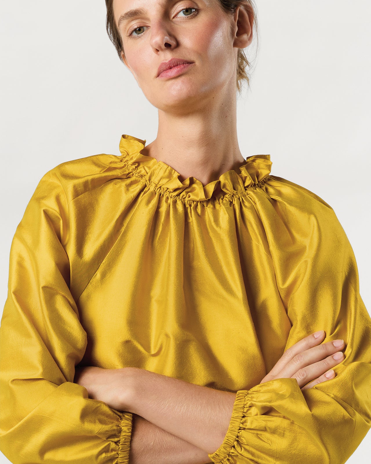 Harper Dress in Mustard Silk Shantung