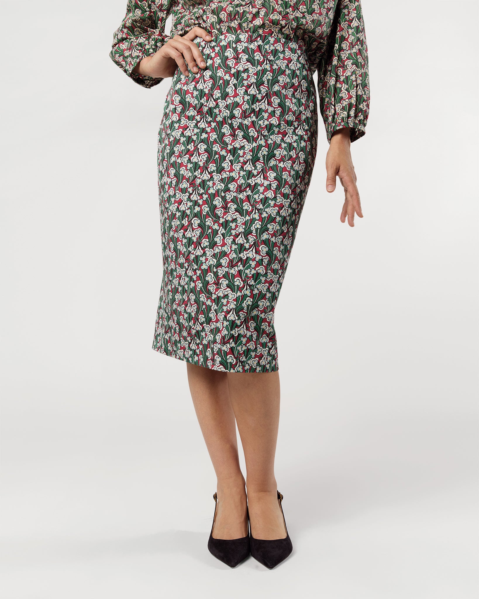 Aurora Skirt in Crimson/Multi Laith Liberty Fabric Twill