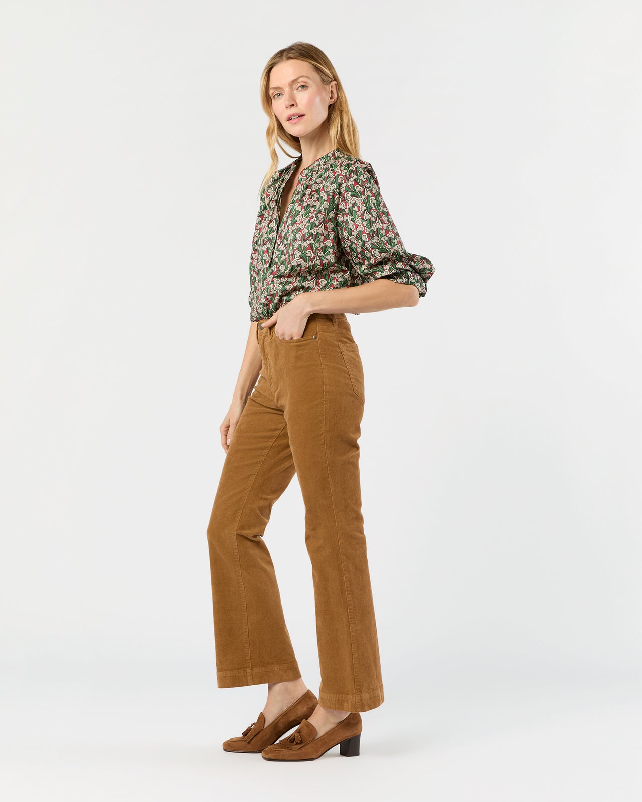 Kendall Flare 5-Pocket Jean in Tobacco Stretch Cord