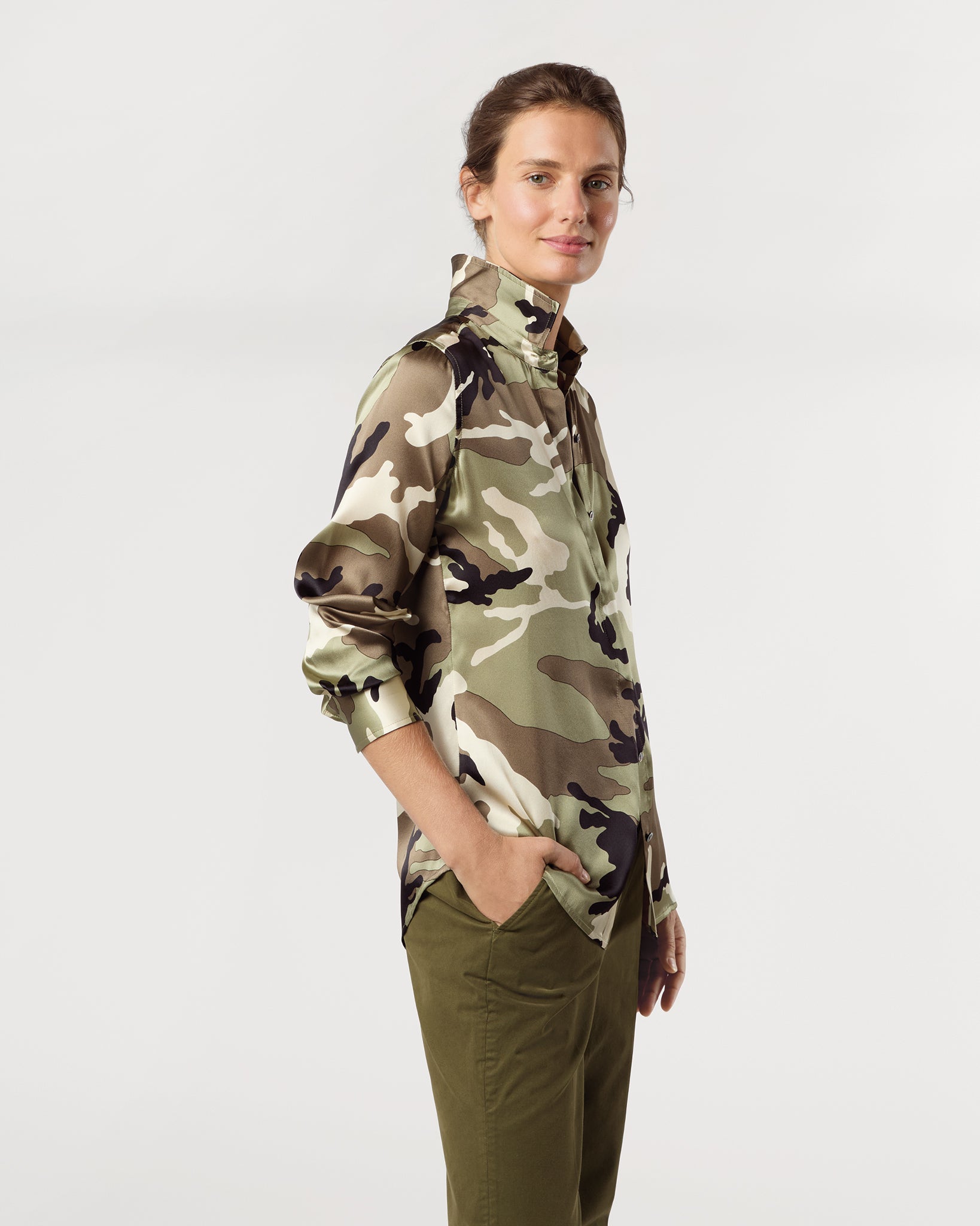 Classic Blouse in Camo Silk Charmeuse
