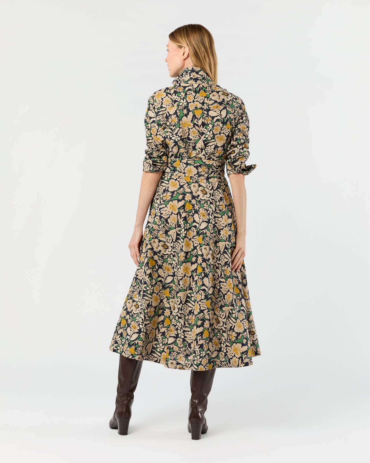 Avery Shirtwaist Dress in Navy/Multi Floral Printed Cotolino