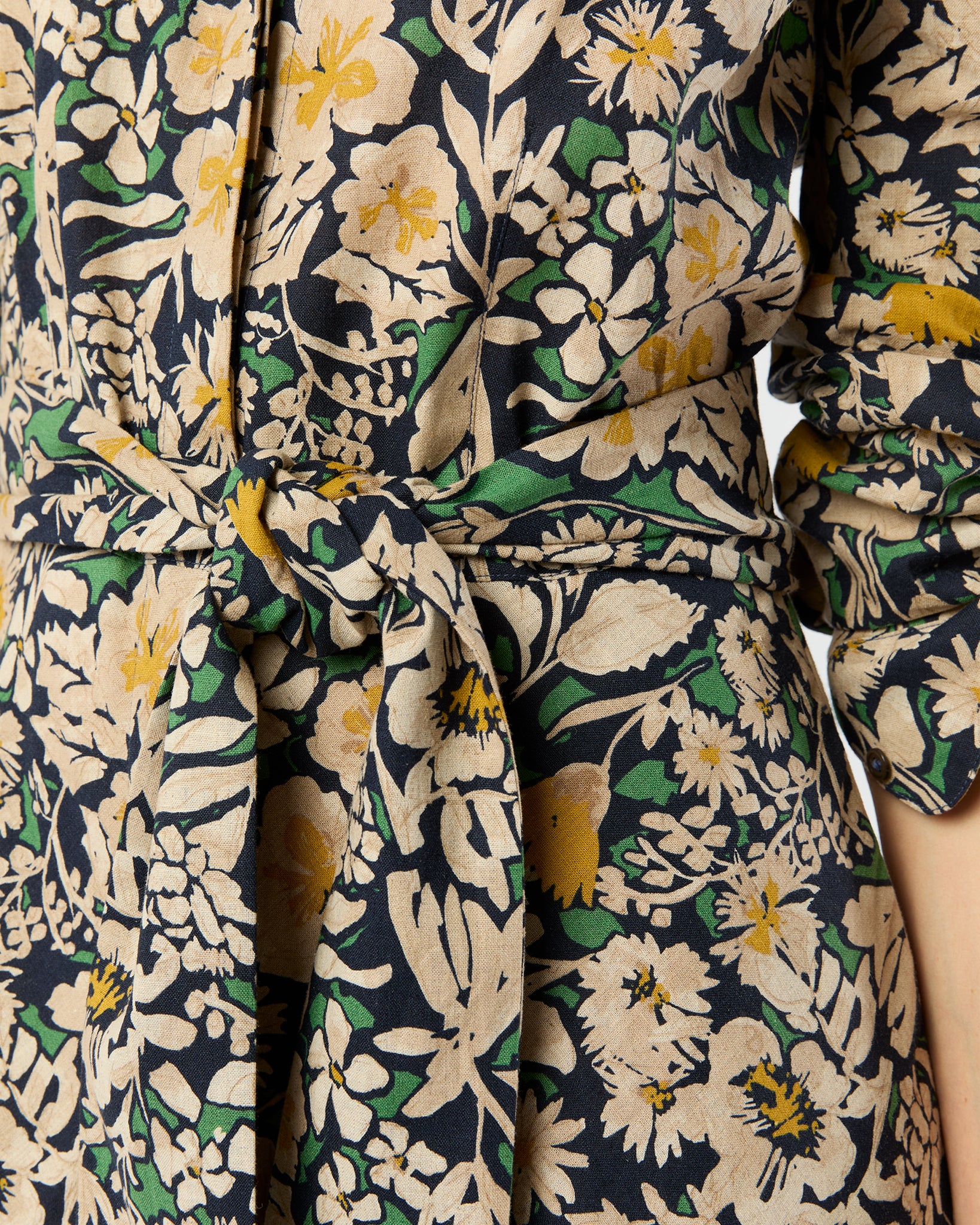 Avery Shirtwaist Dress in Navy/Multi Floral Printed Cotolino