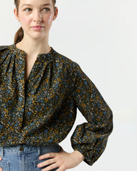 Sienna Top in Navy/Multi Flower Printed Cord