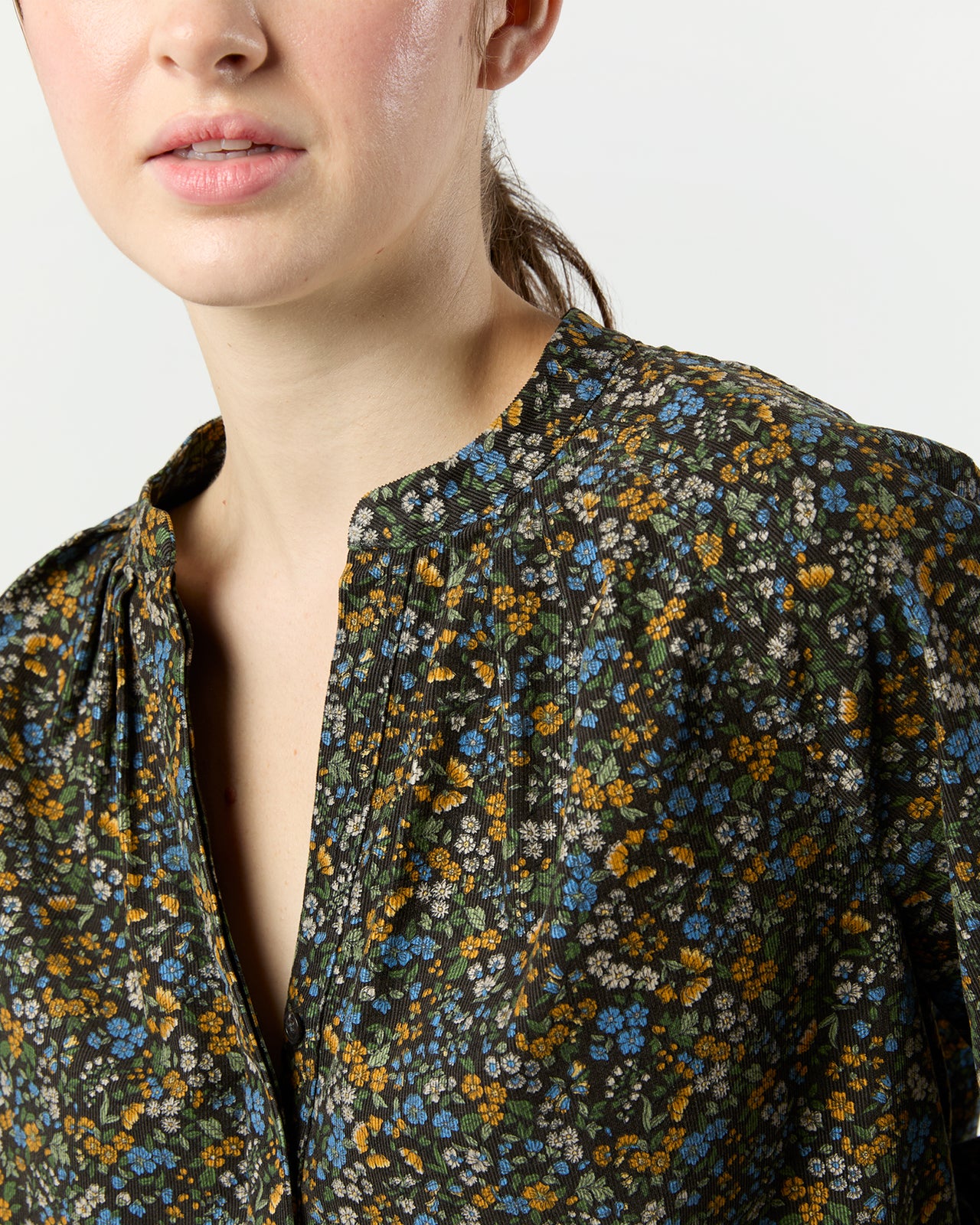 Sienna Top in Navy/Multi Flower Printed Cord