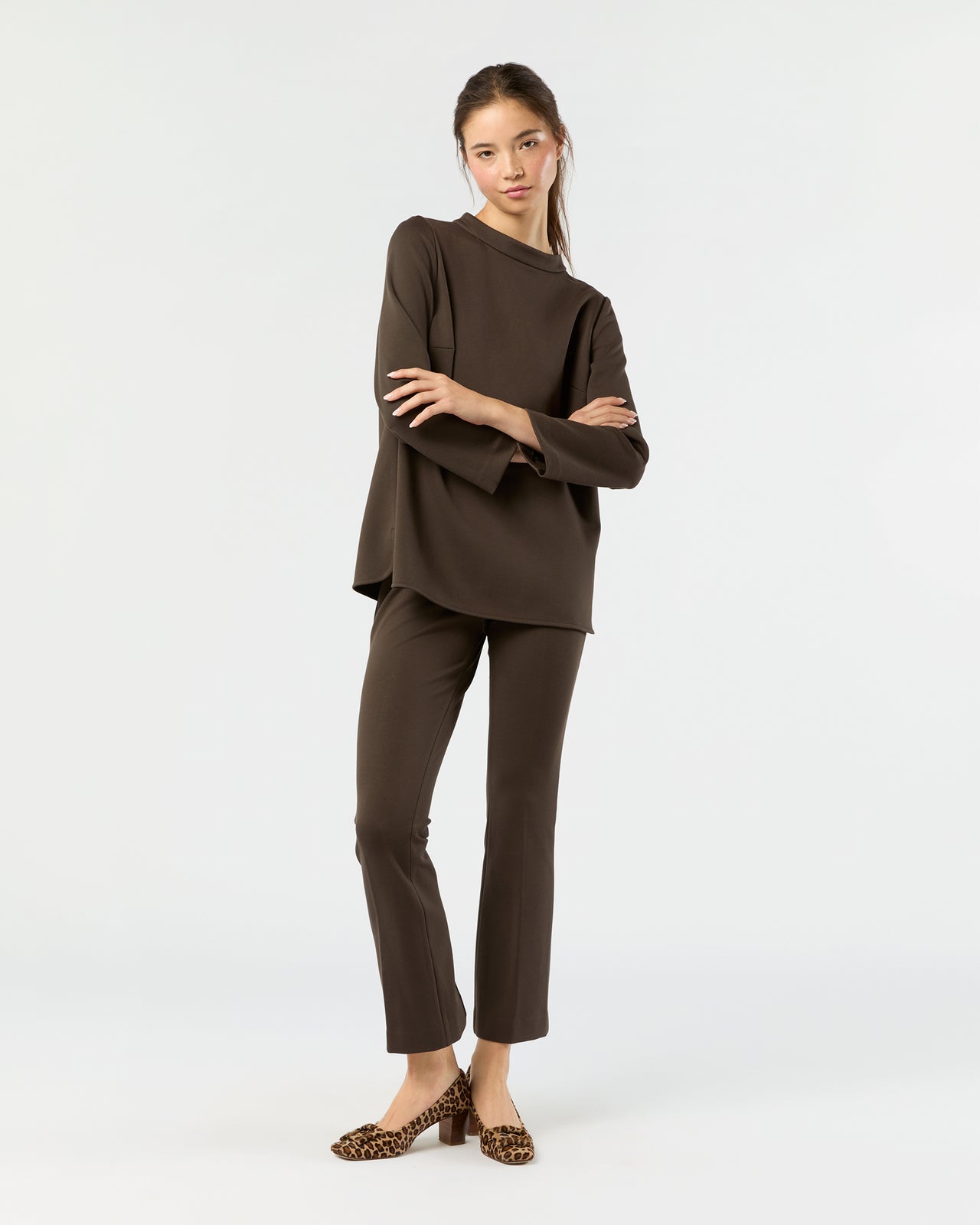 Samantha Top in Coffee Bi-Stretch Tricotine