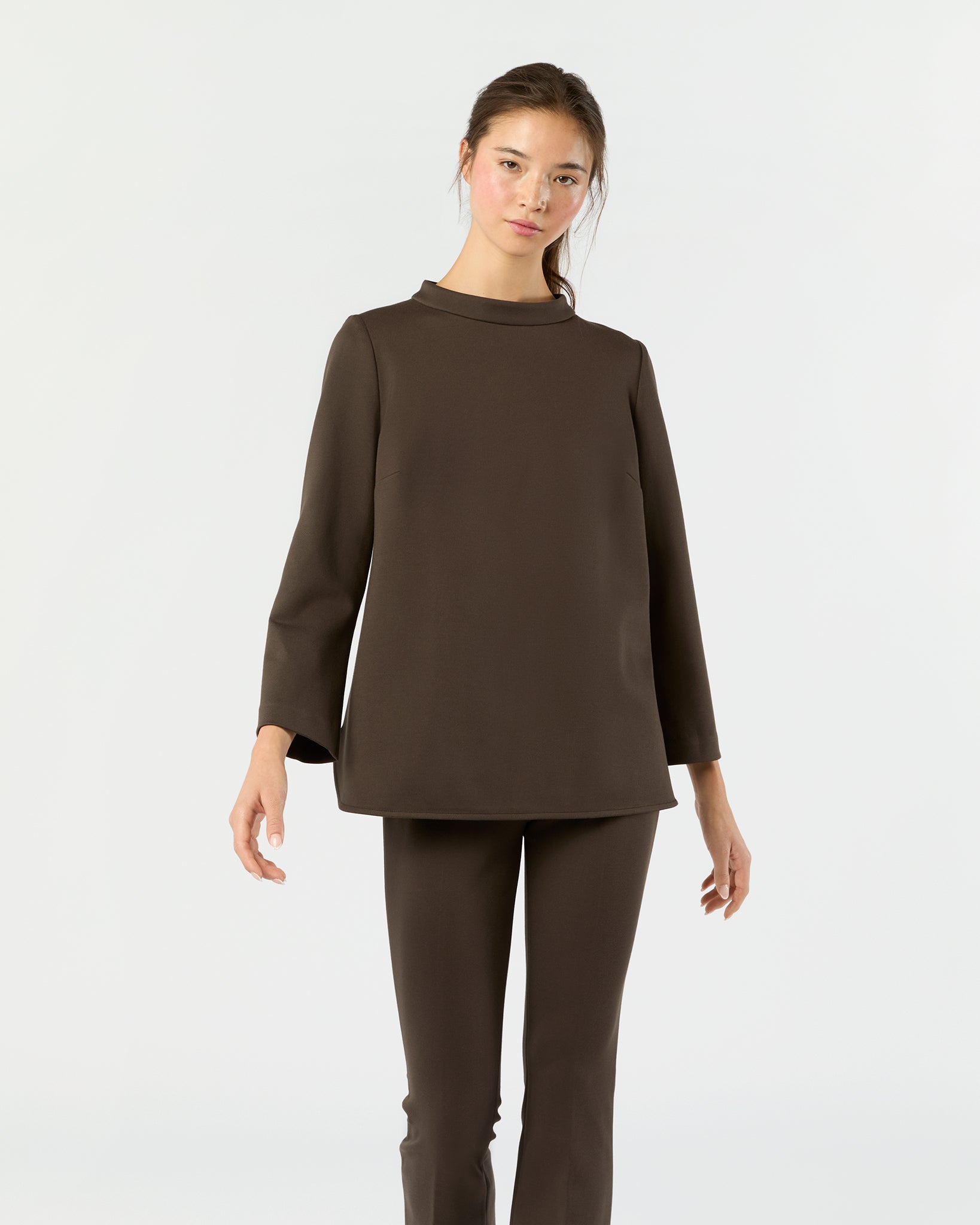 Samantha Top in Coffee Bi-Stretch Tricotine