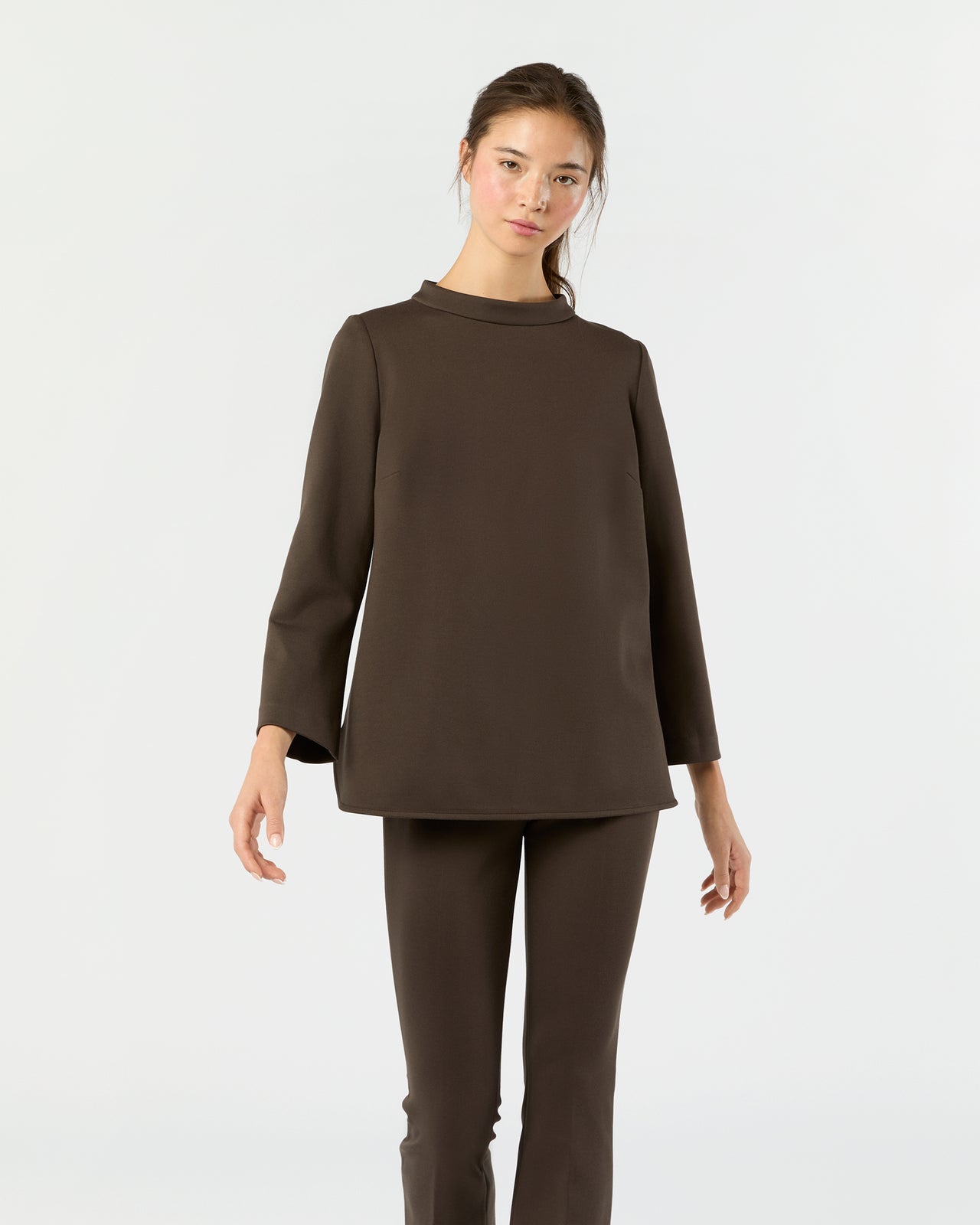 Samantha Top in Coffee Bi-Stretch Tricotine