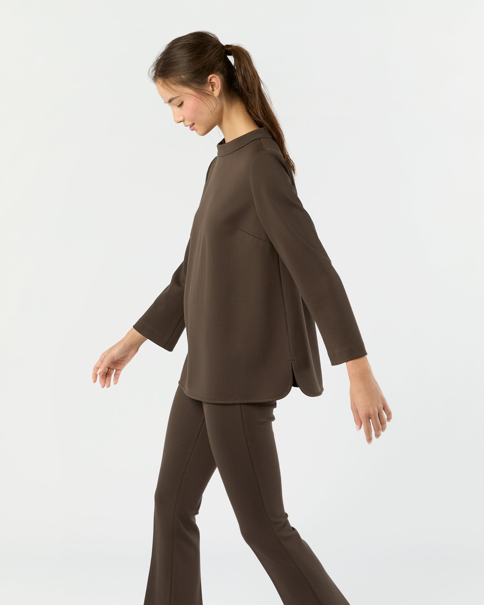 Samantha Top in Coffee Bi-Stretch Tricotine