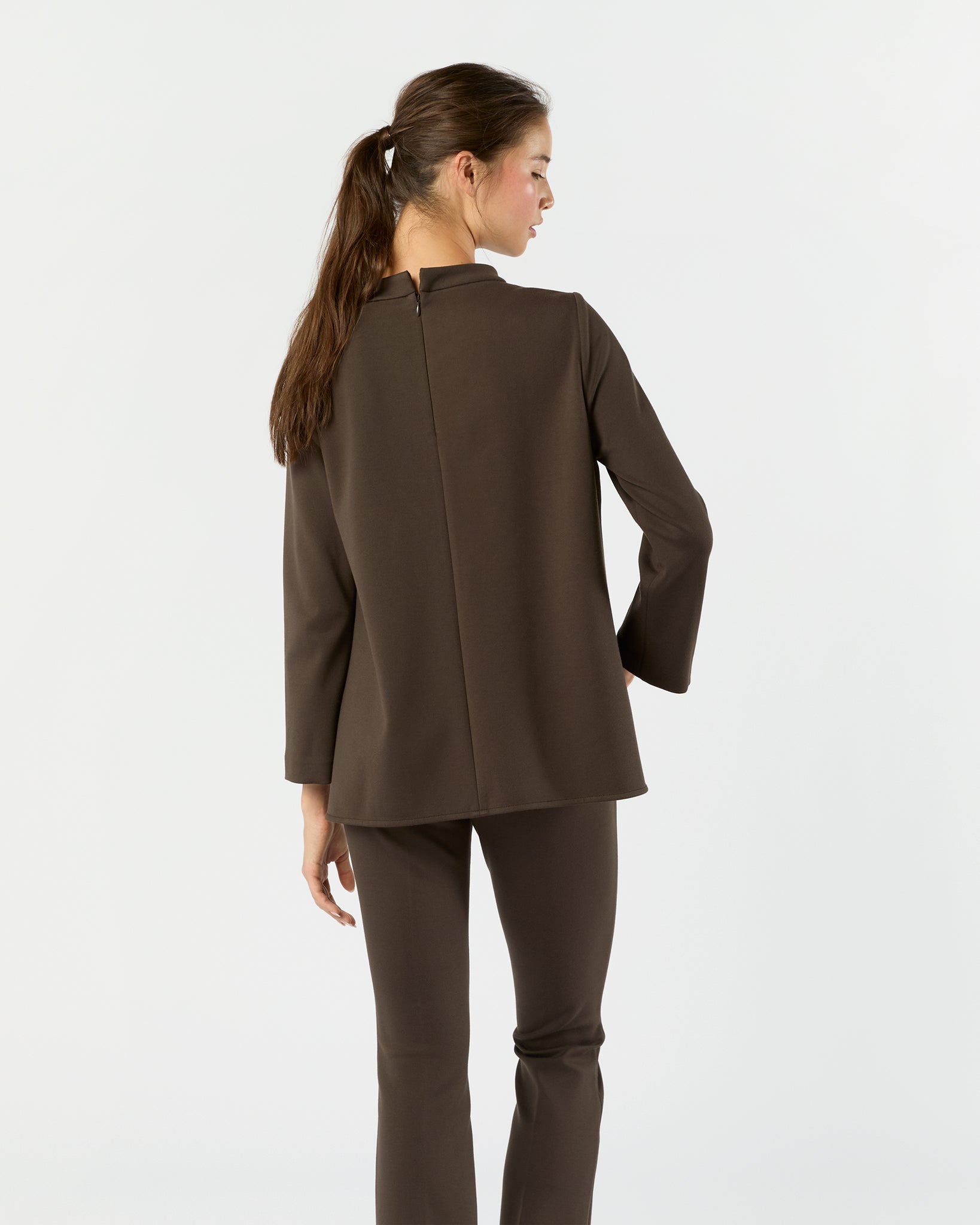 Samantha Top in Coffee Bi-Stretch Tricotine