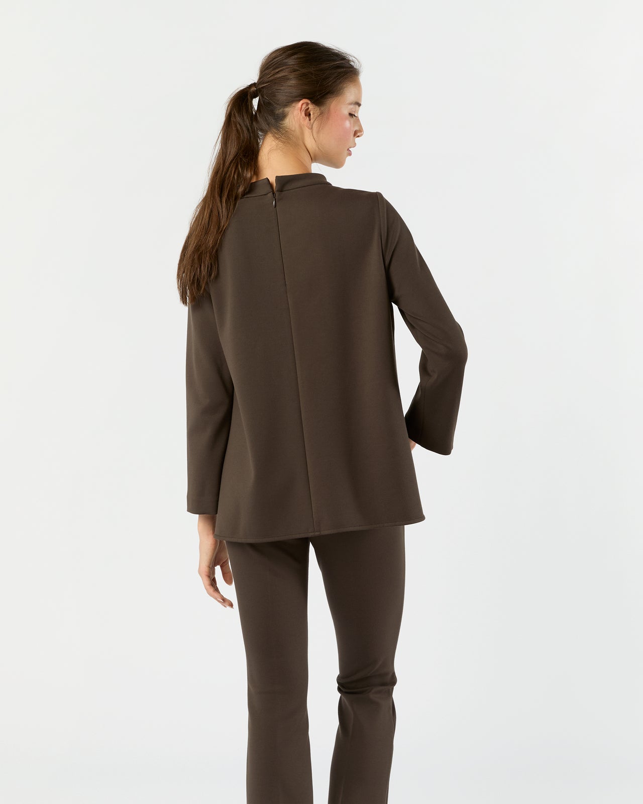 Samantha Top in Coffee Bi-Stretch Tricotine
