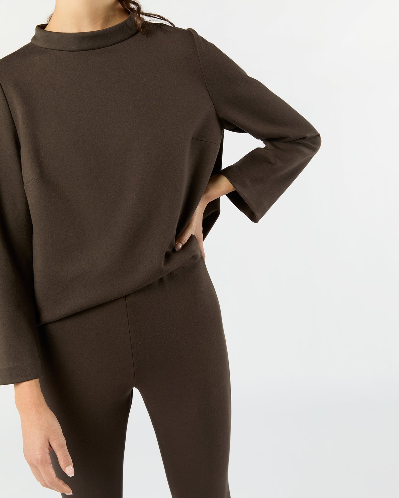 Samantha Top in Coffee Bi-Stretch Tricotine