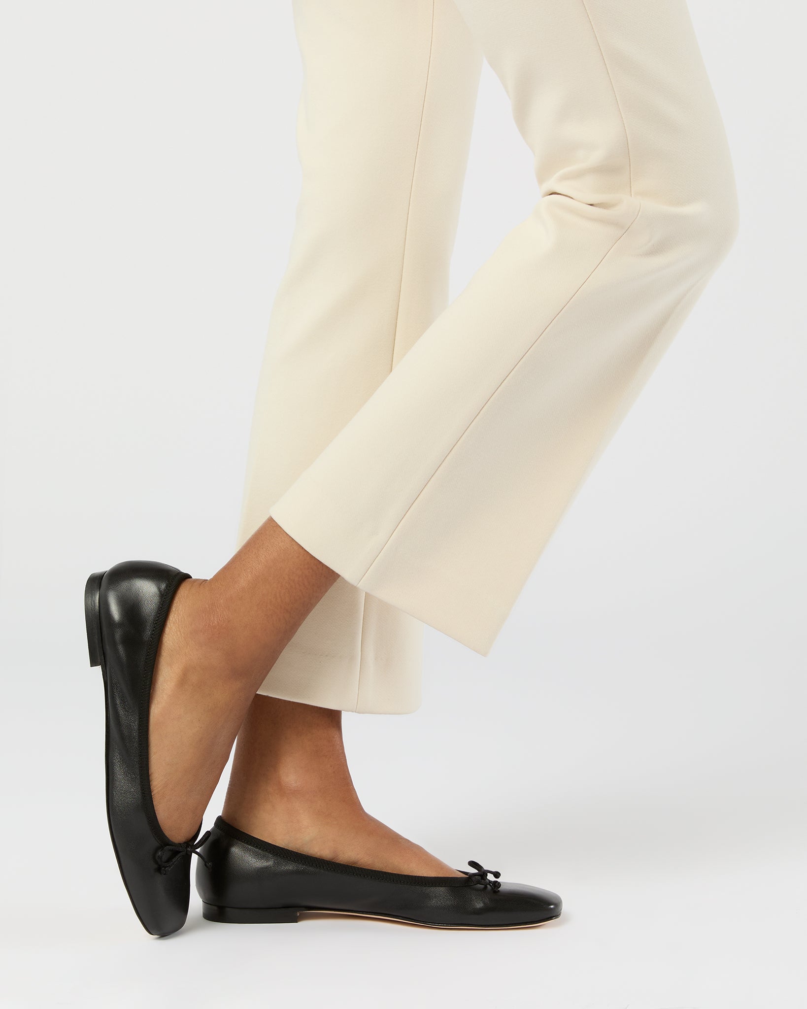 Square-Toe Ballet Flat in Black Leather