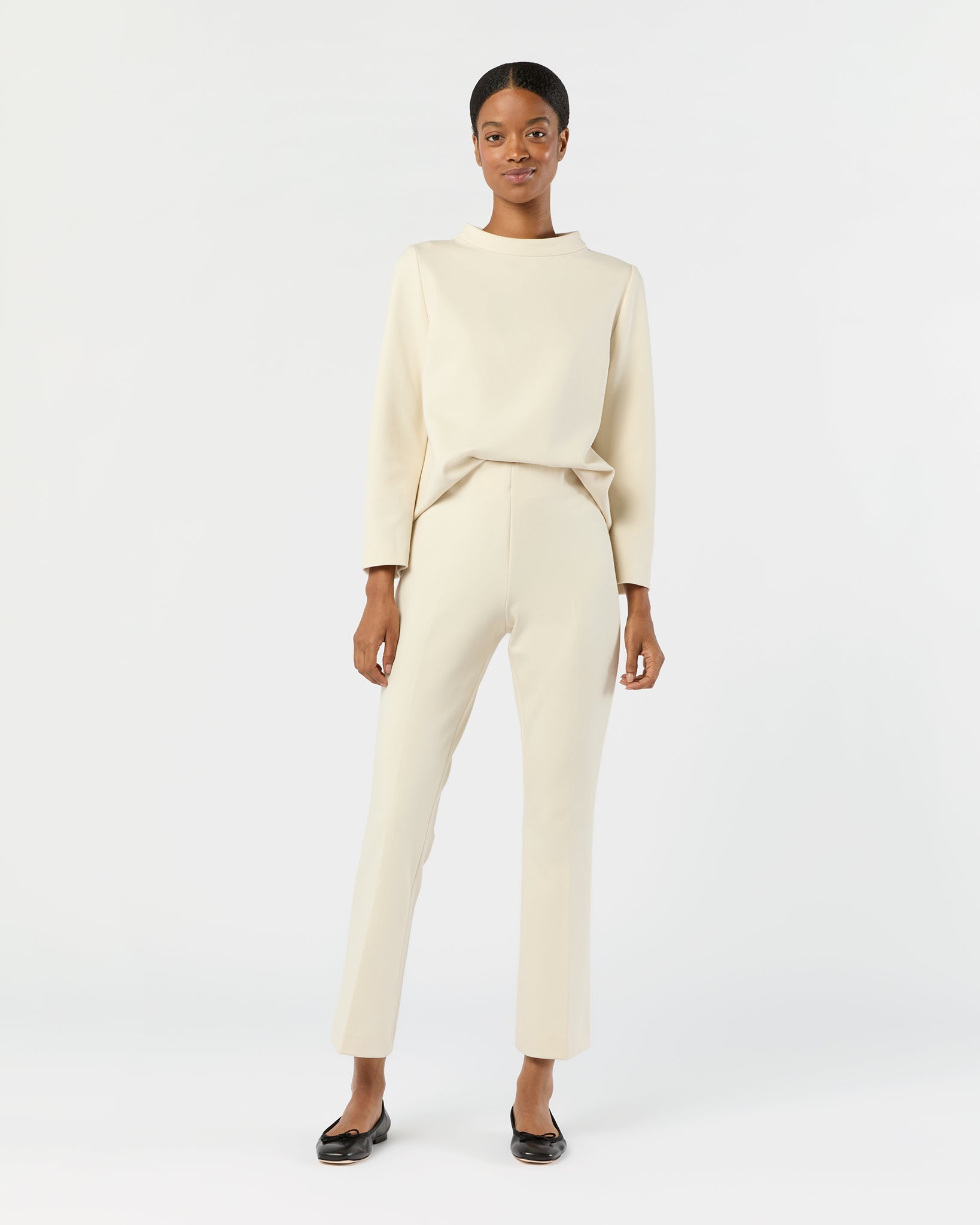 Faye Flare Cropped Pant in Bisque Bi-Stretch Tricotine