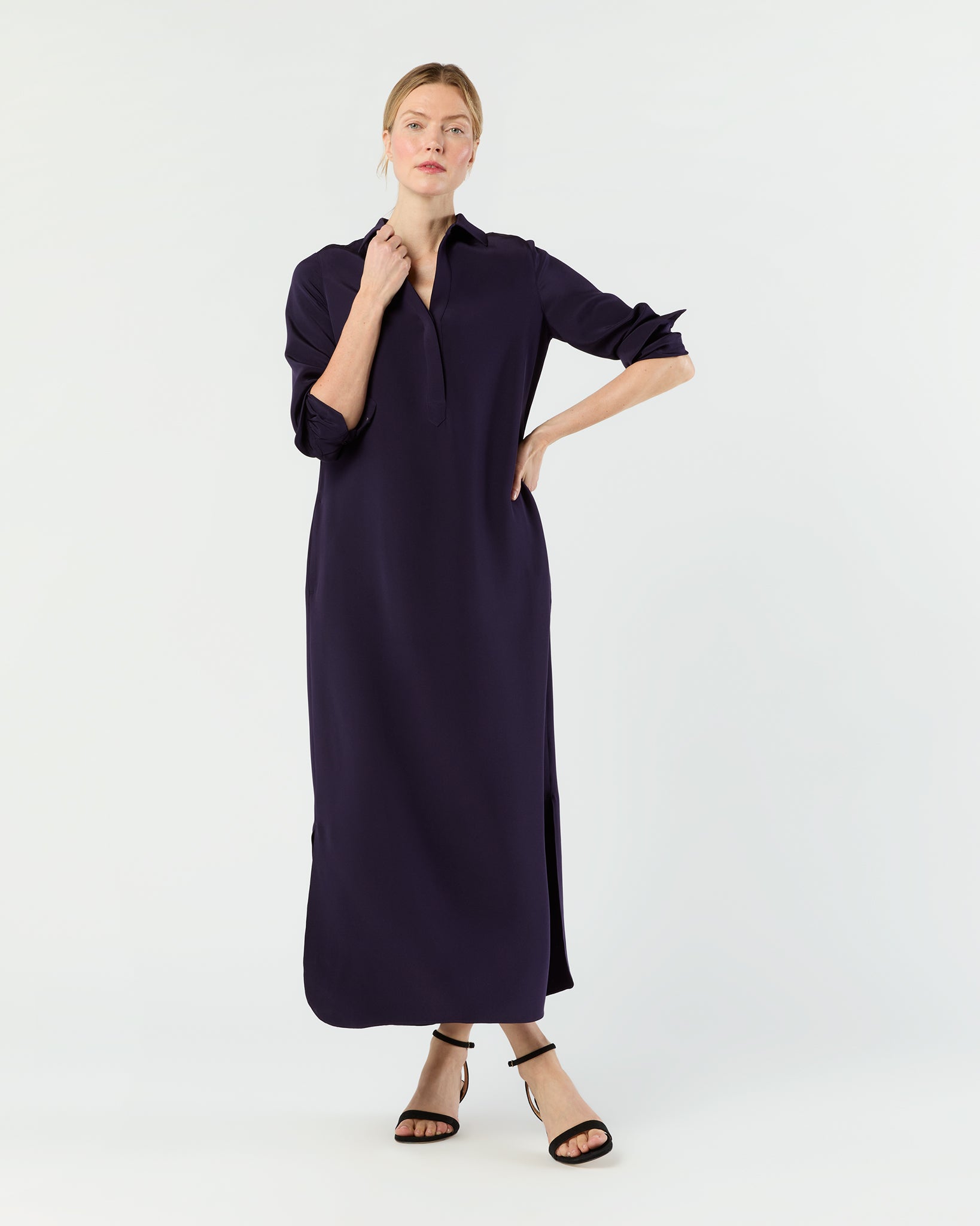 Piper Maxi Dress in Eggplant Silk Crepe de Chine
