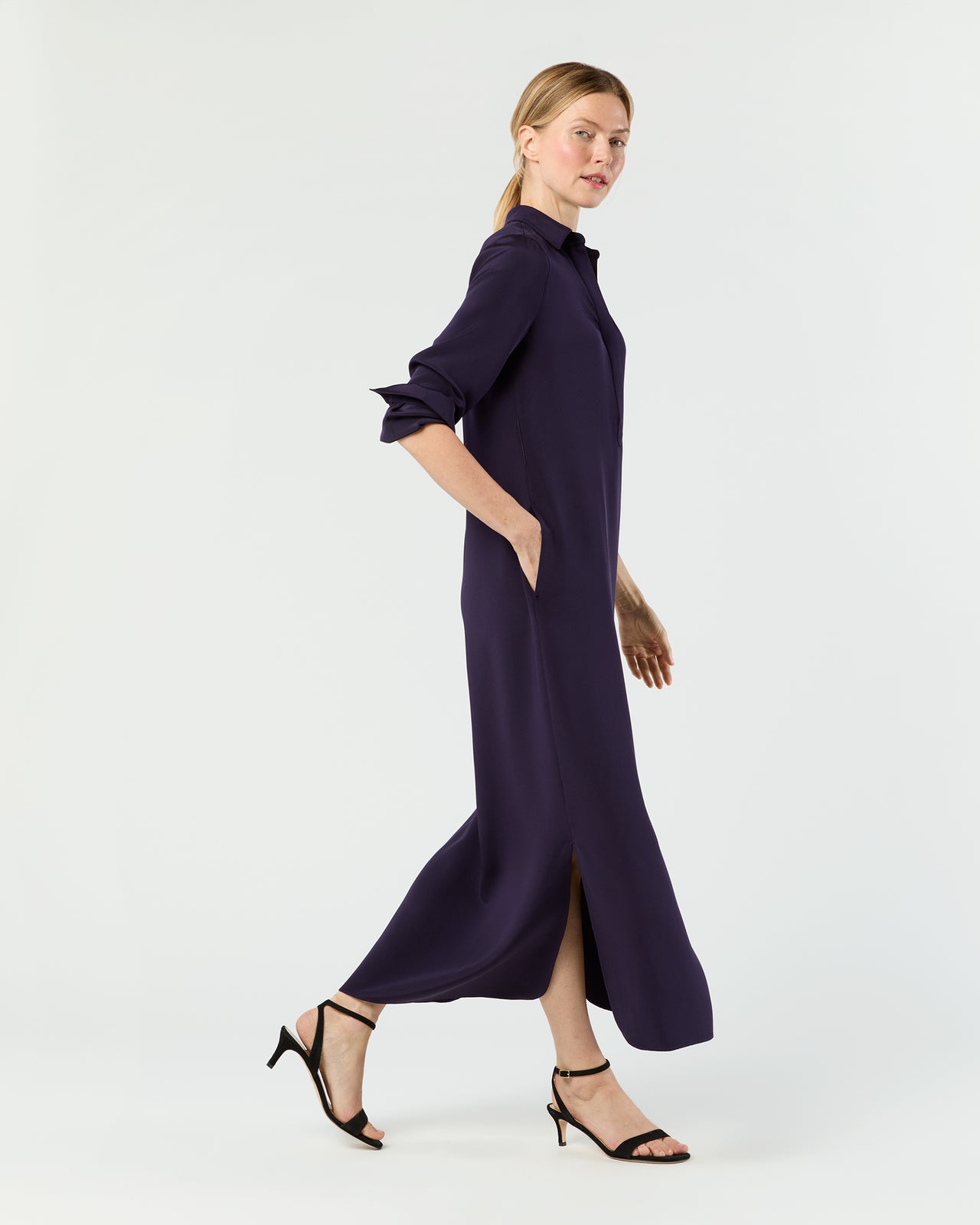 Piper Maxi Dress in Eggplant Silk Crepe de Chine