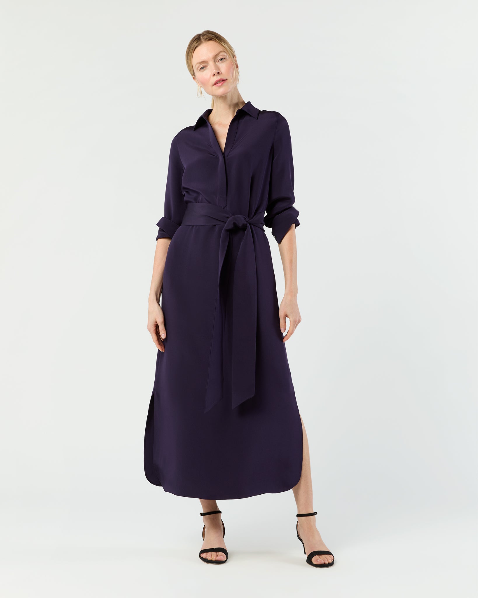 Piper Maxi Dress in Eggplant Silk Crepe de Chine