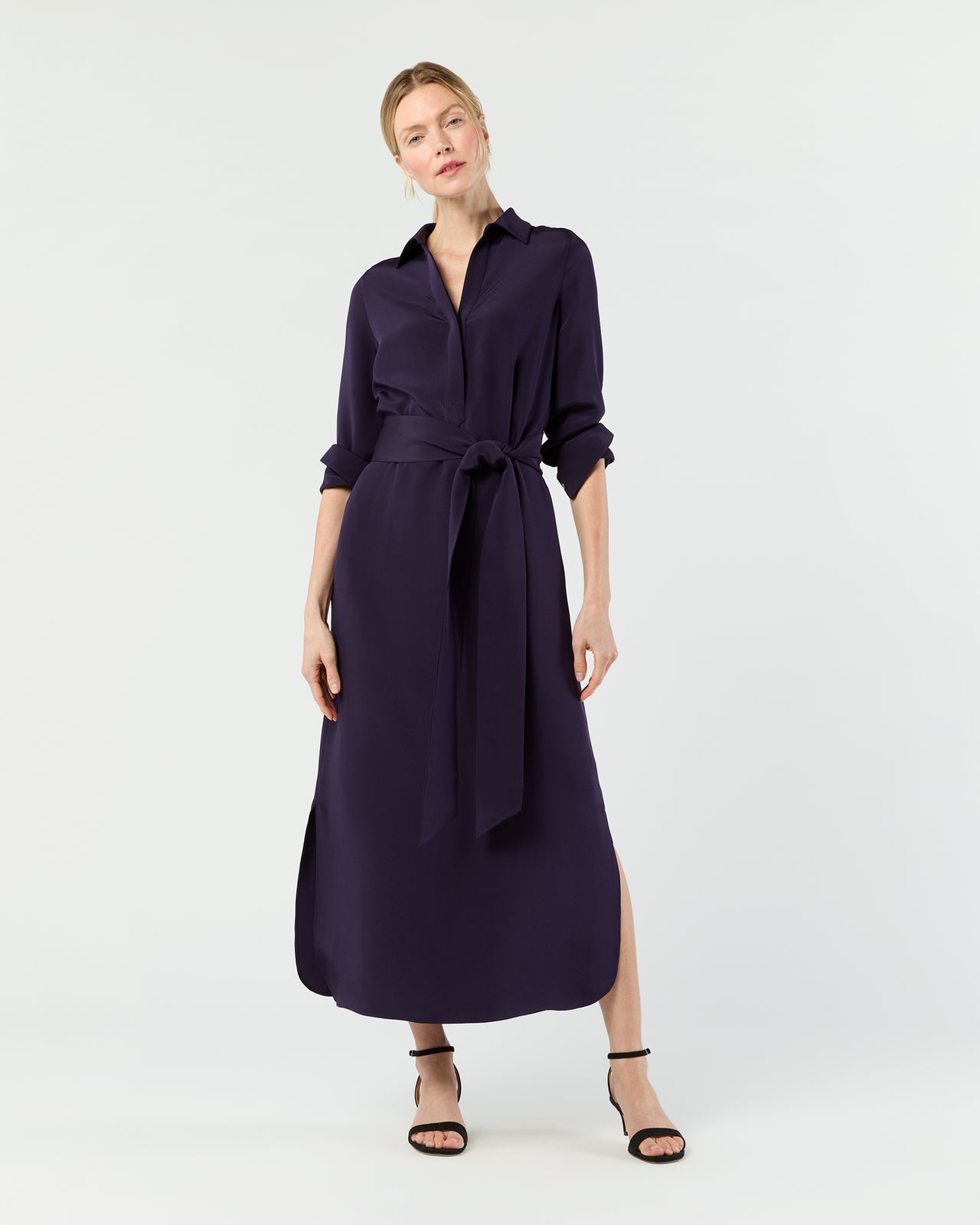 Piper Maxi Dress in Eggplant Silk Crepe de Chine