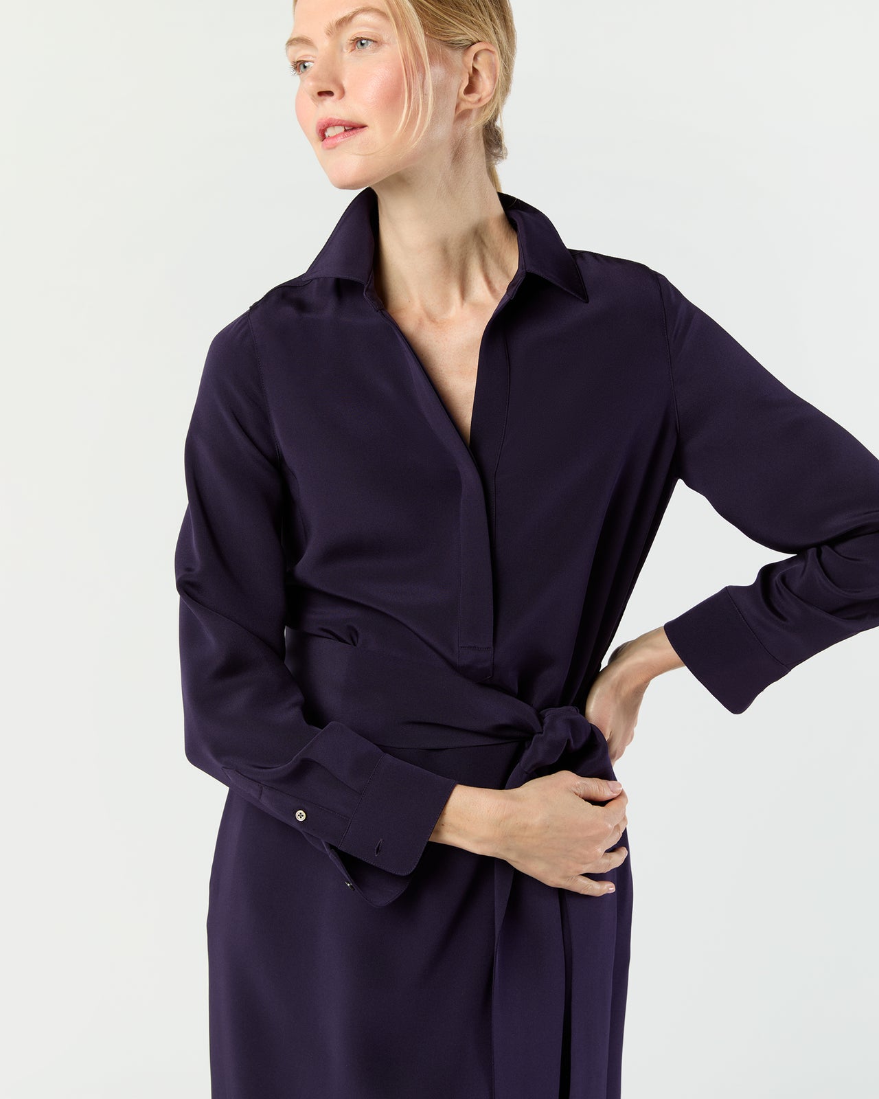 Piper Maxi Dress in Eggplant Silk Crepe de Chine