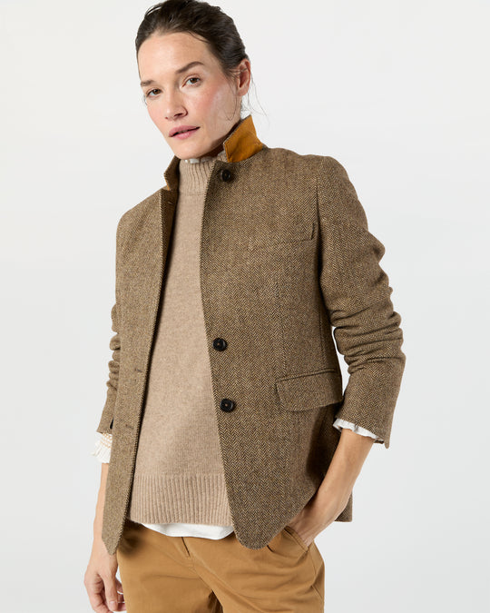 Moira Blazer in Tobacco/Coffee Small Herringbone Tweed