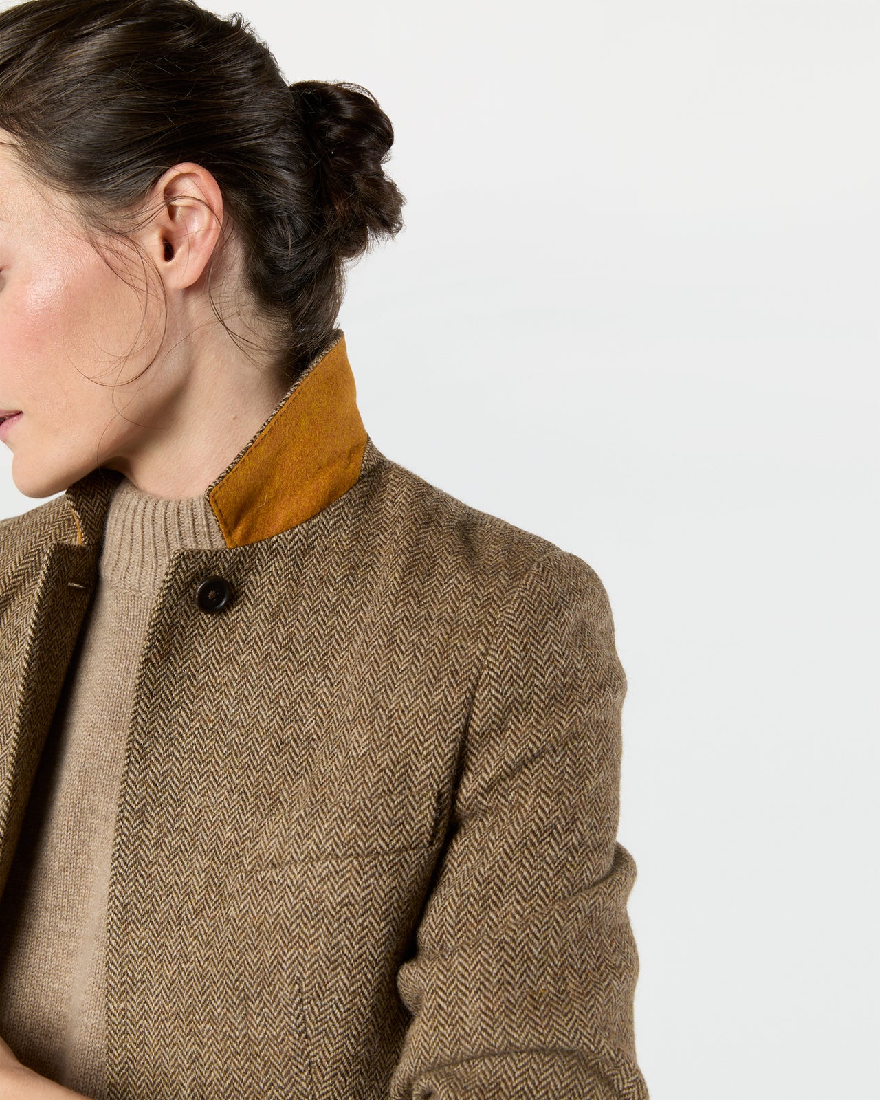 Moira Blazer in Tobacco/Coffee Small Herringbone Tweed