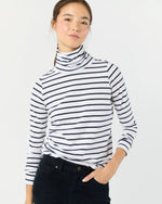 Load image into Gallery viewer, Turtleneck Tee in White/Navy Stripe Jersey
